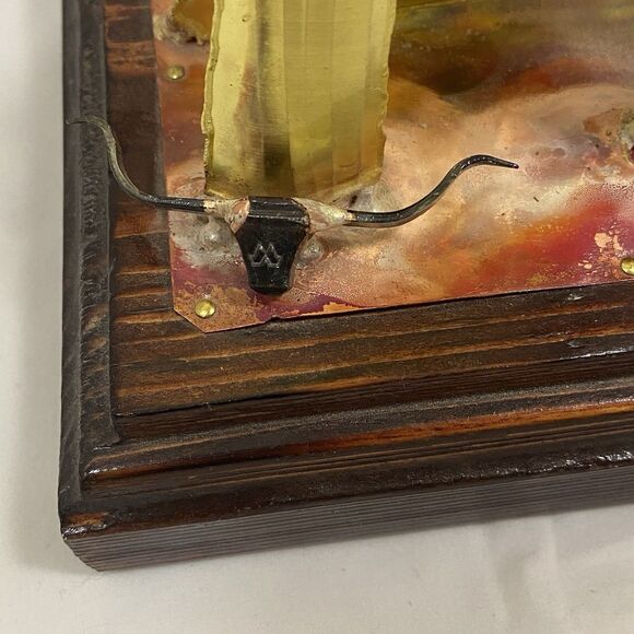 Vintage Brass and Copper SouthWestern Sculpture Coyote Cactus Marked Texas Art - Picture 8 of 8